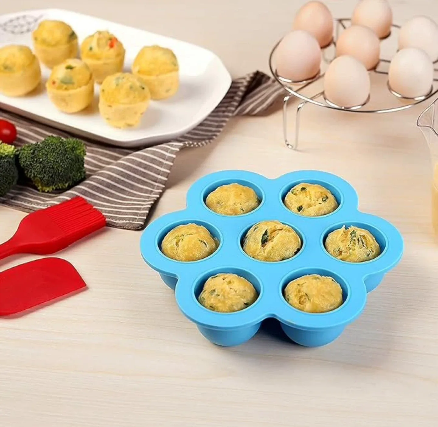 Egg Bite Silicone Mold, with Lid (Blue) image indicator(6)