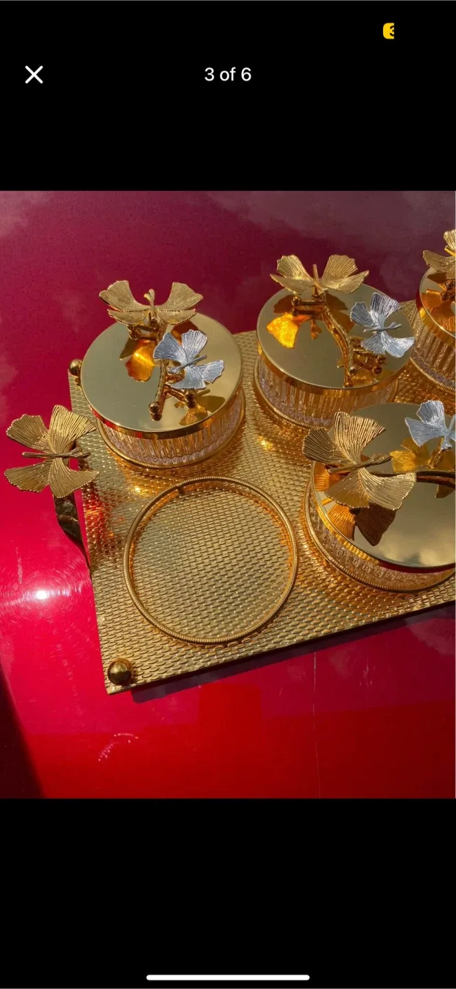 Gold Butterfly Candy/Nut Serving Set image indicator(3)