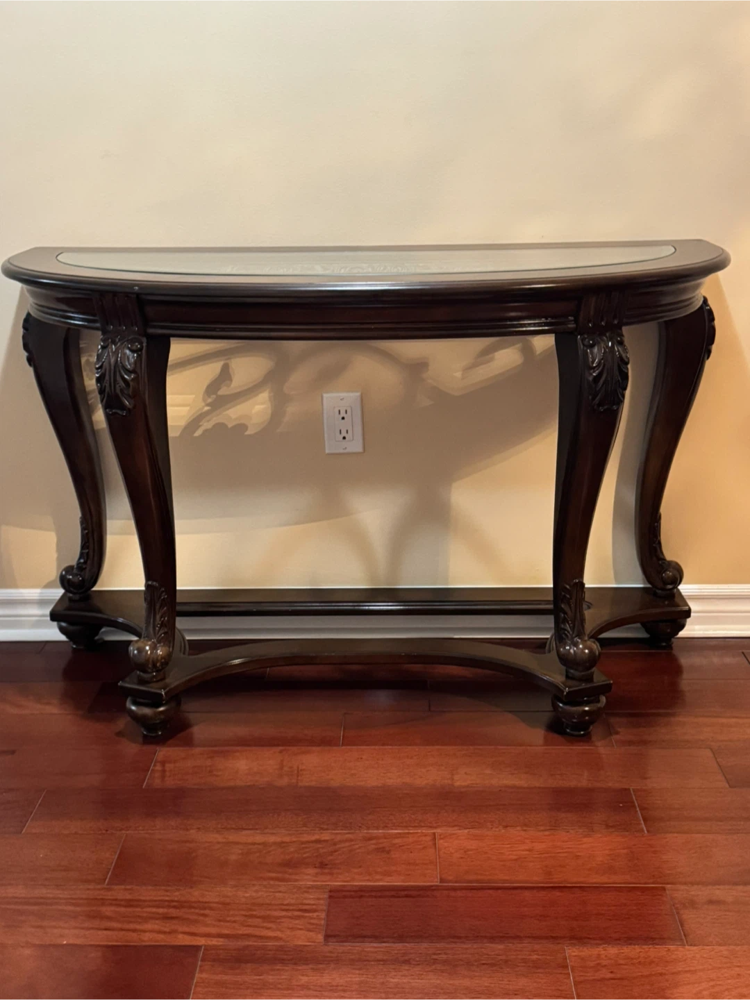 Dark Wood Half-Moon Console Table