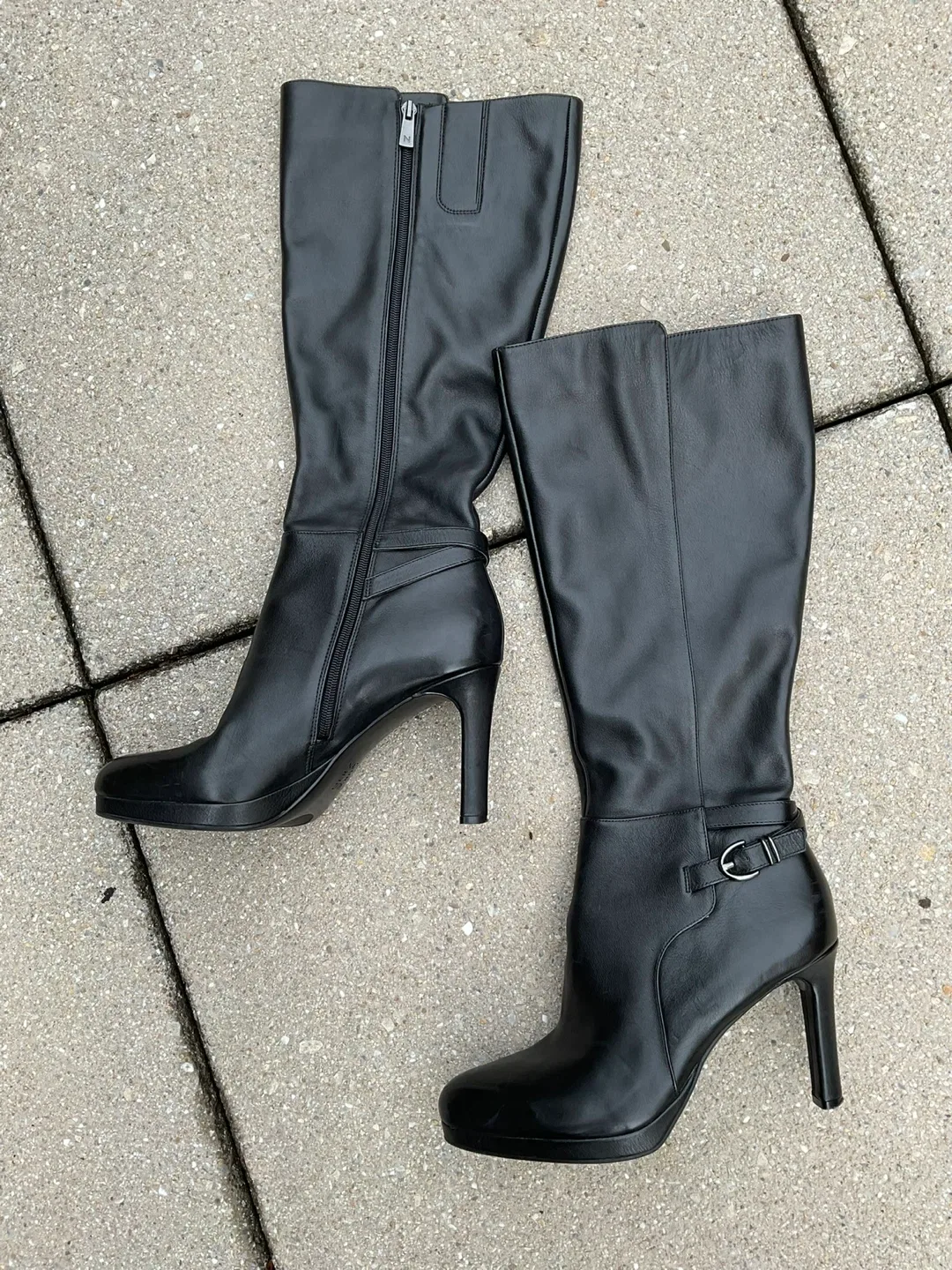 Naturalizer Black Leather Knee High Boots thumbnail