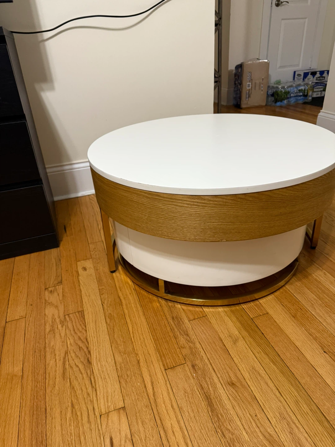 Round Swivel Coffee Table - White & Wood - photo 2