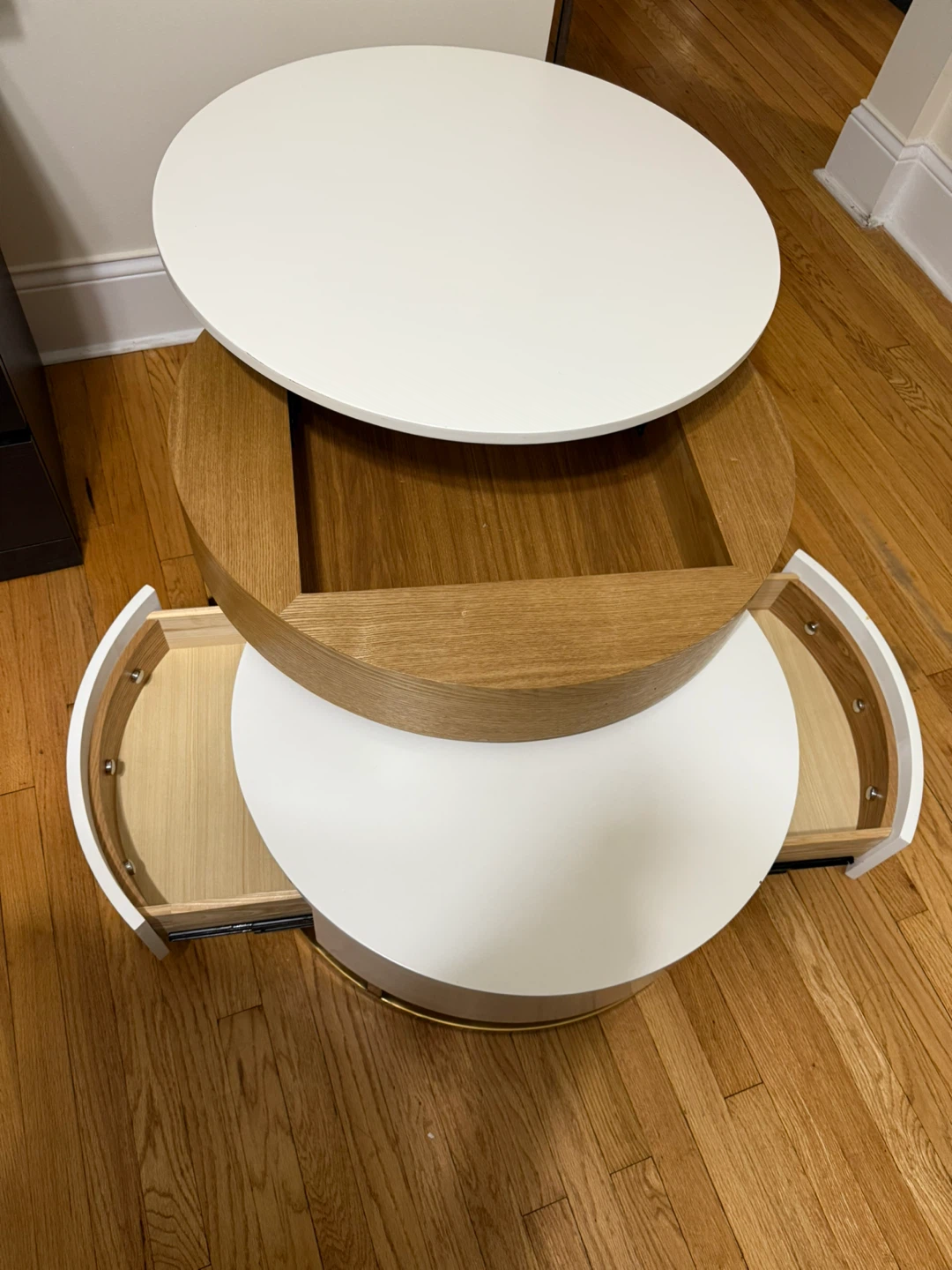 Round Swivel Coffee Table - White & Wood - photo 3