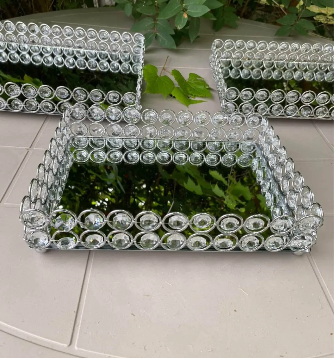 Decorative Mirrored Tray with Crystal Accents thumbnail