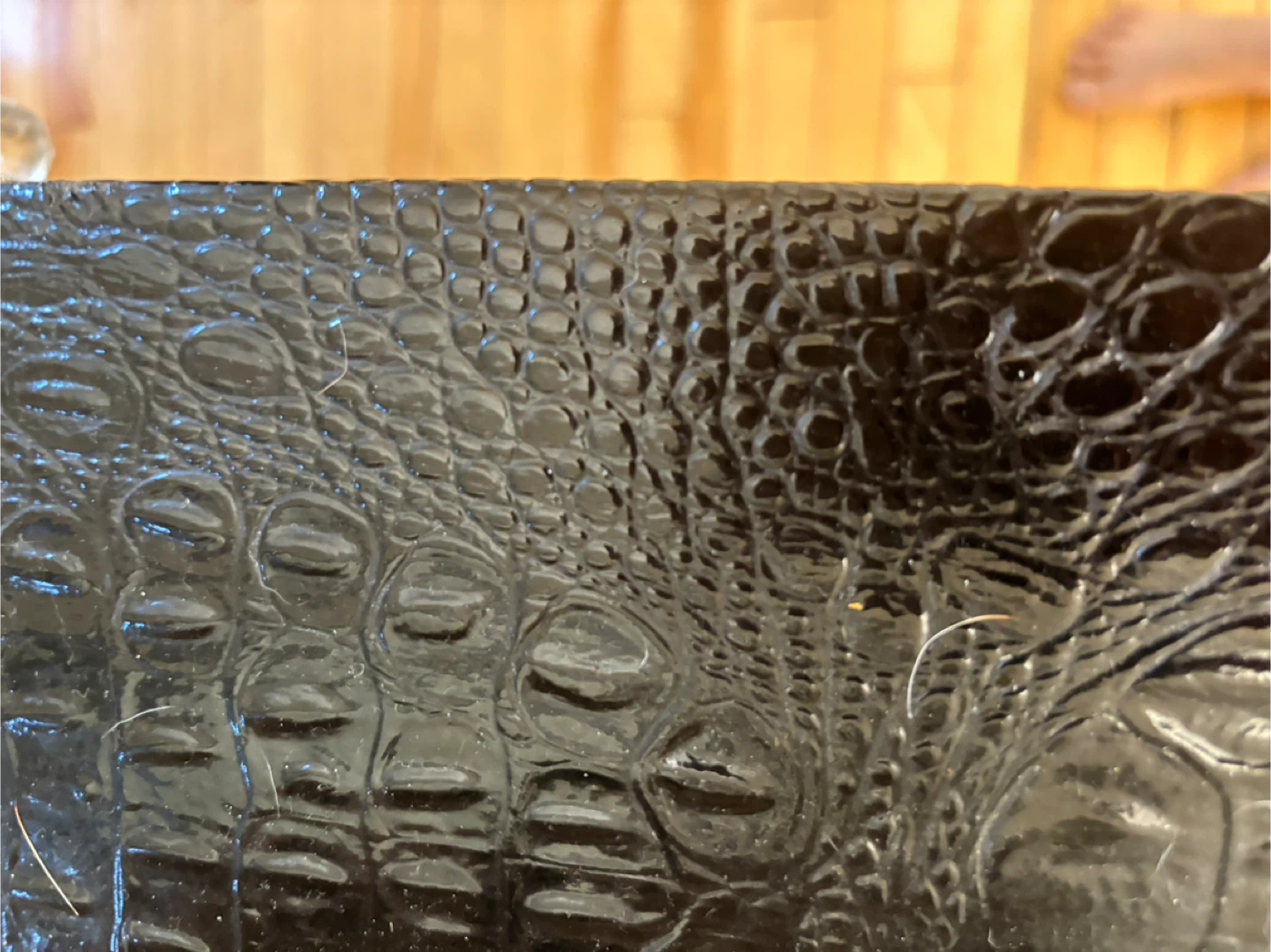 Black Crocodile Embossed Vanity Desk with Stool - photo 2