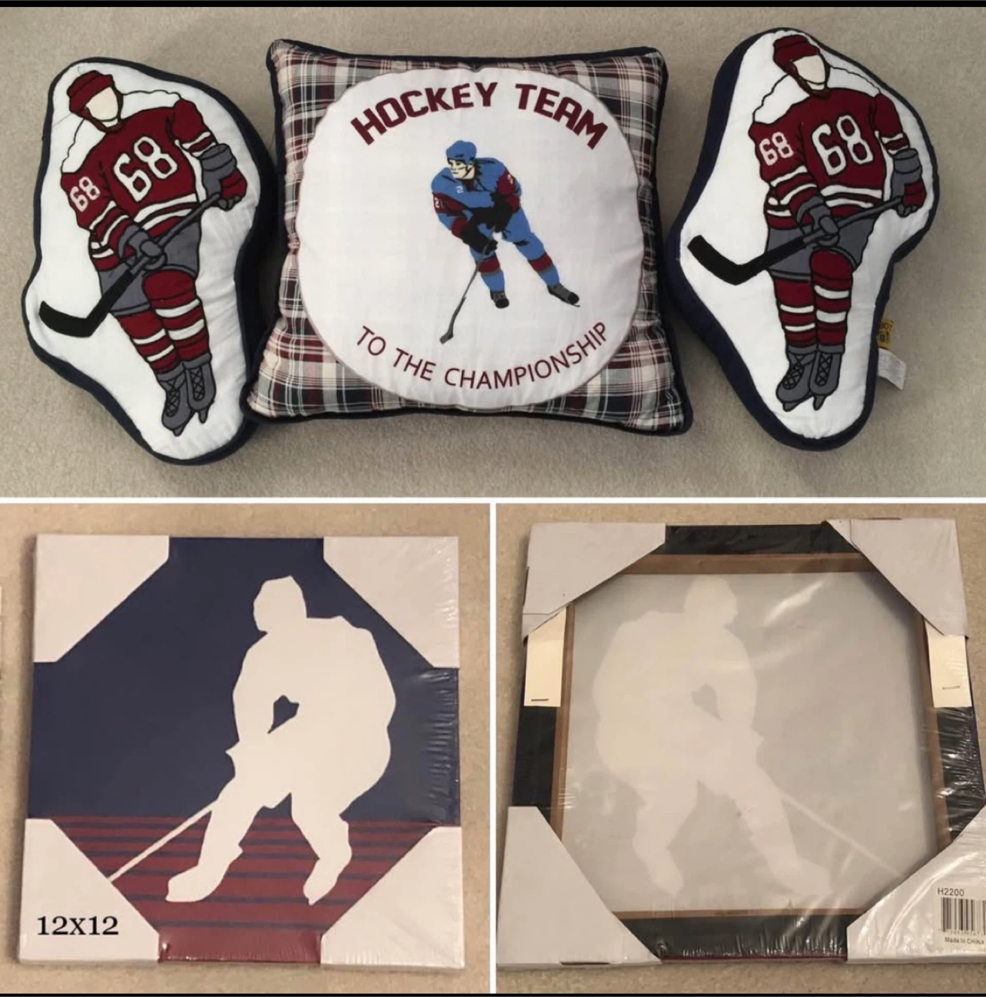 Hockey Themed Pillows & Canvas Art Set