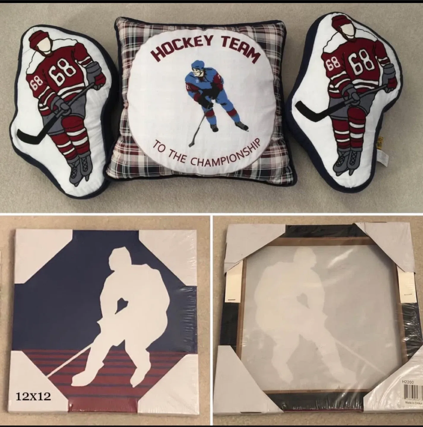 Hockey Themed Pillows & Canvas Art Set thumbnail