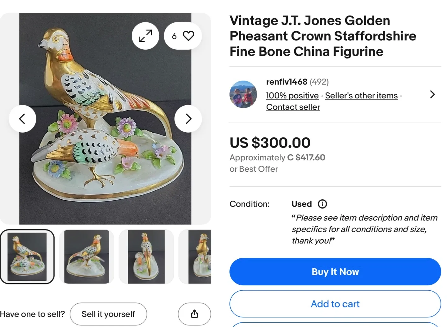 1940 Vintage Crown Staffordshire Pheasant Porcelain Figurine by image indicator(4)