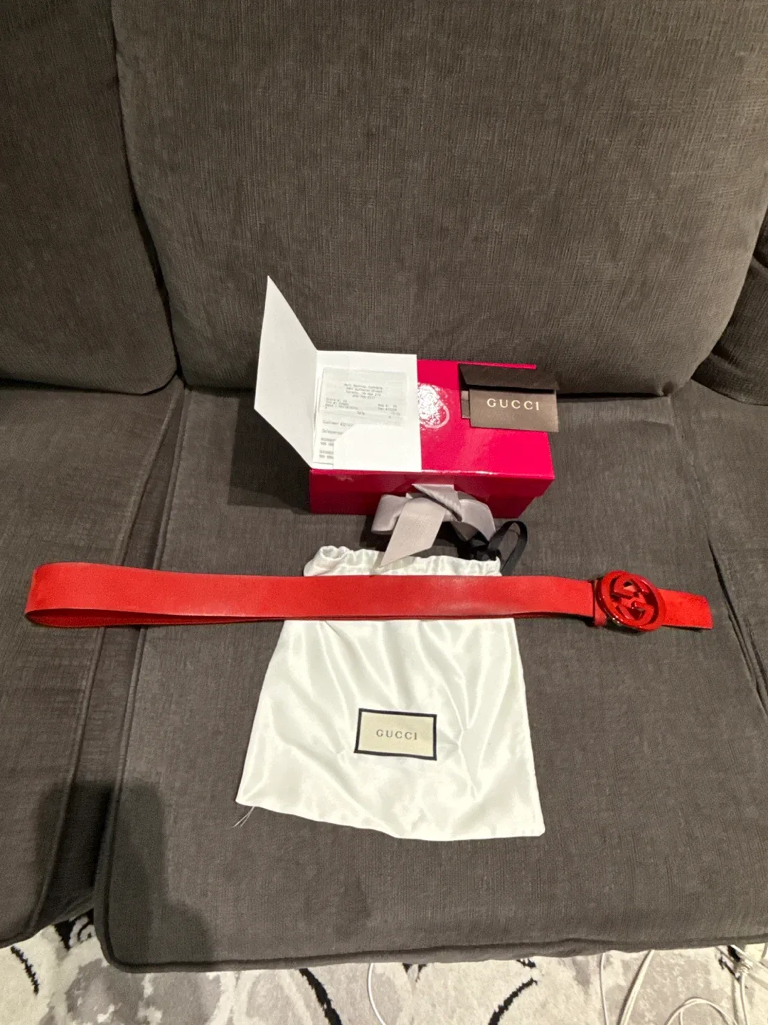 Gucci Red Leather Belt Size 105-42 image indicator(3)