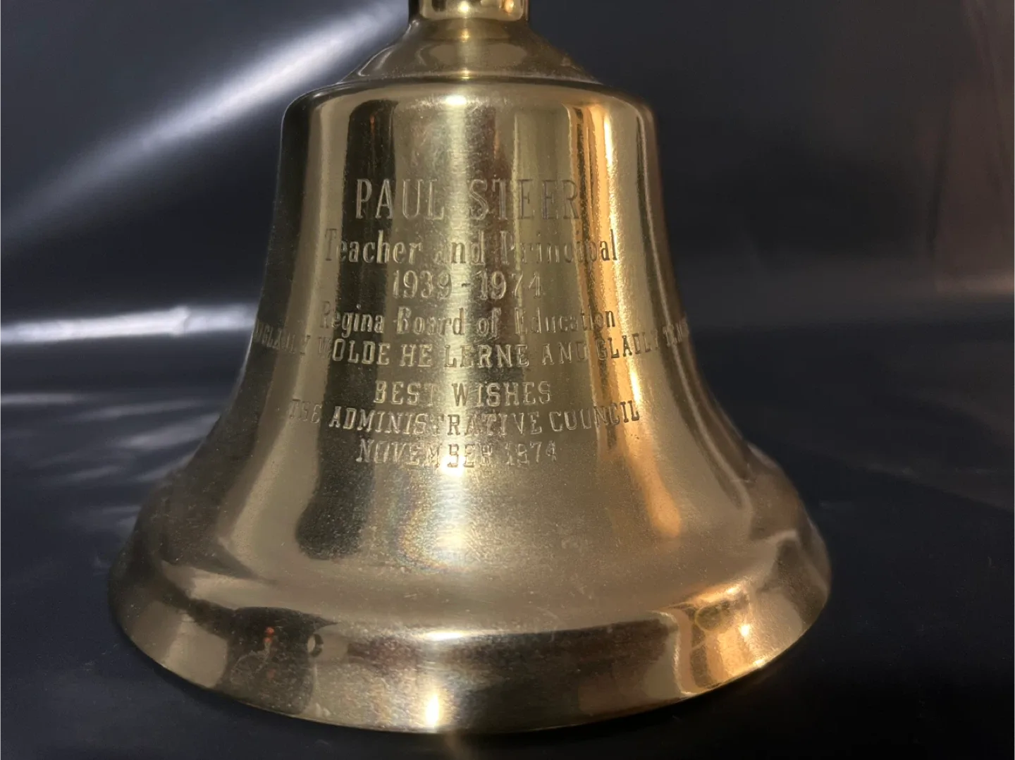 Rare Brass School Bell Regina Board of Education 1974 Principal image indicator(2)