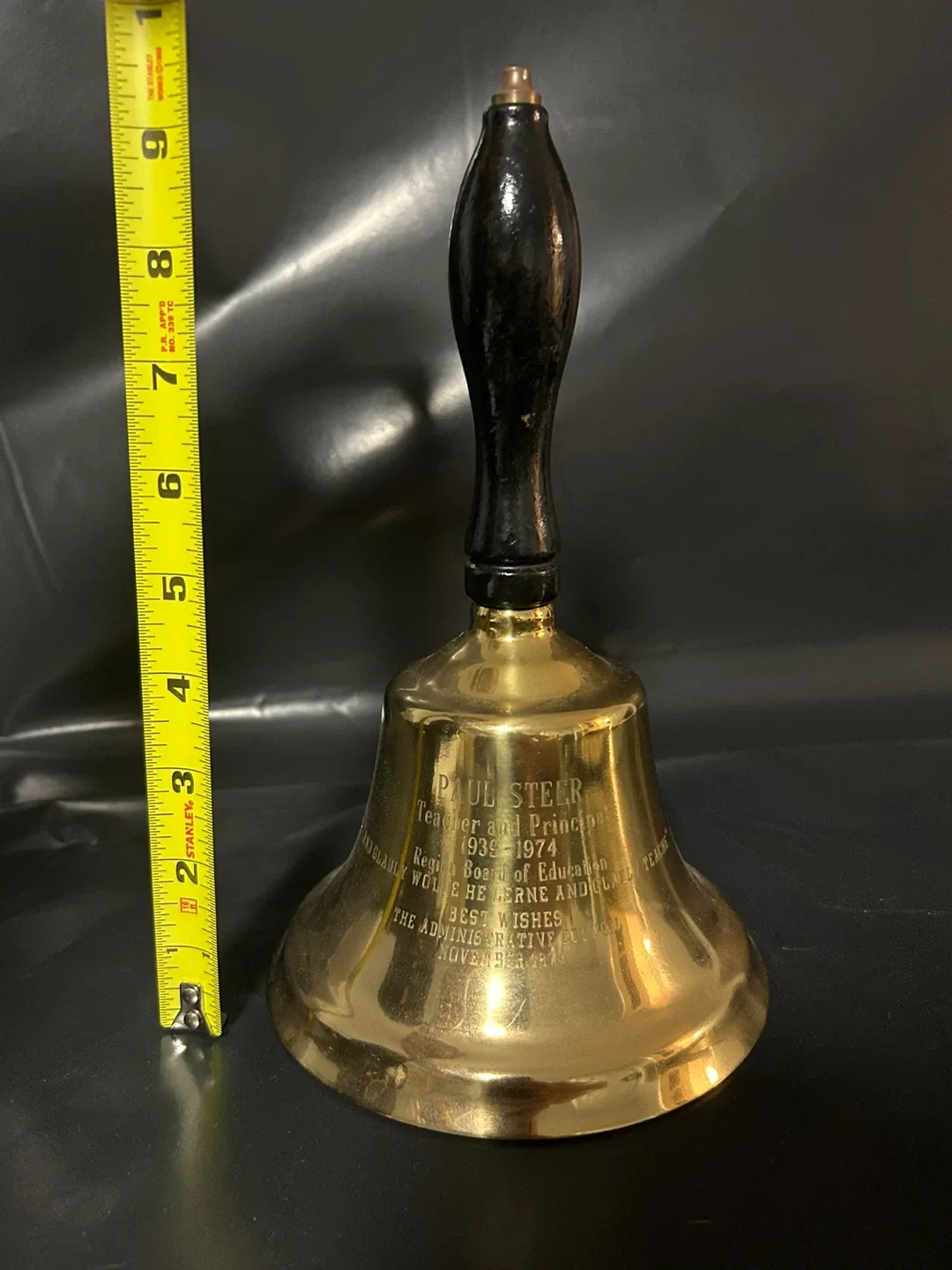 Rare Brass School Bell Regina Board of Education 1974 Principal image indicator(3)