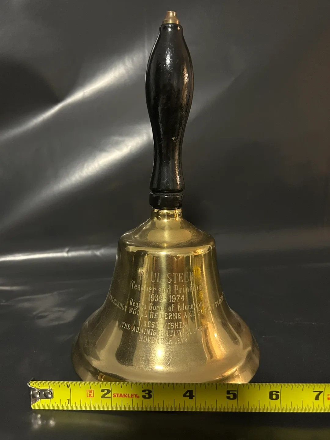 Rare Brass School Bell Regina Board of Education 1974 Principal image indicator(6)