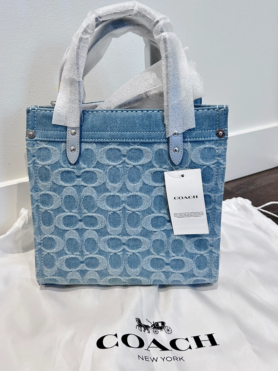 New Coach Denim Floral Tote Bag 22