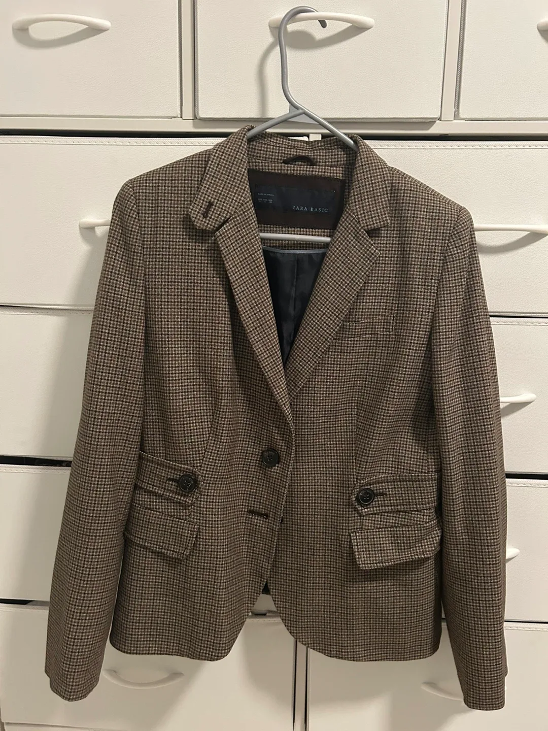 Zara Basic Brown Houndstooth Blazer