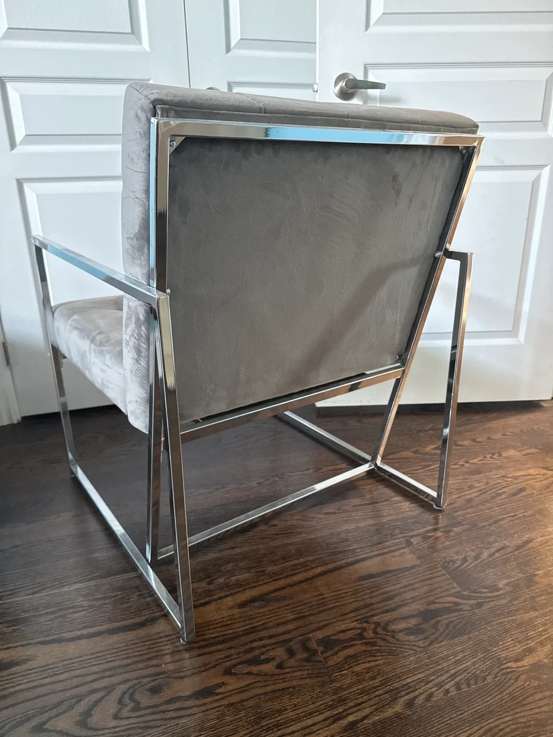 Modern Grey Accent Chair with Chrome Frame image indicator(3)
