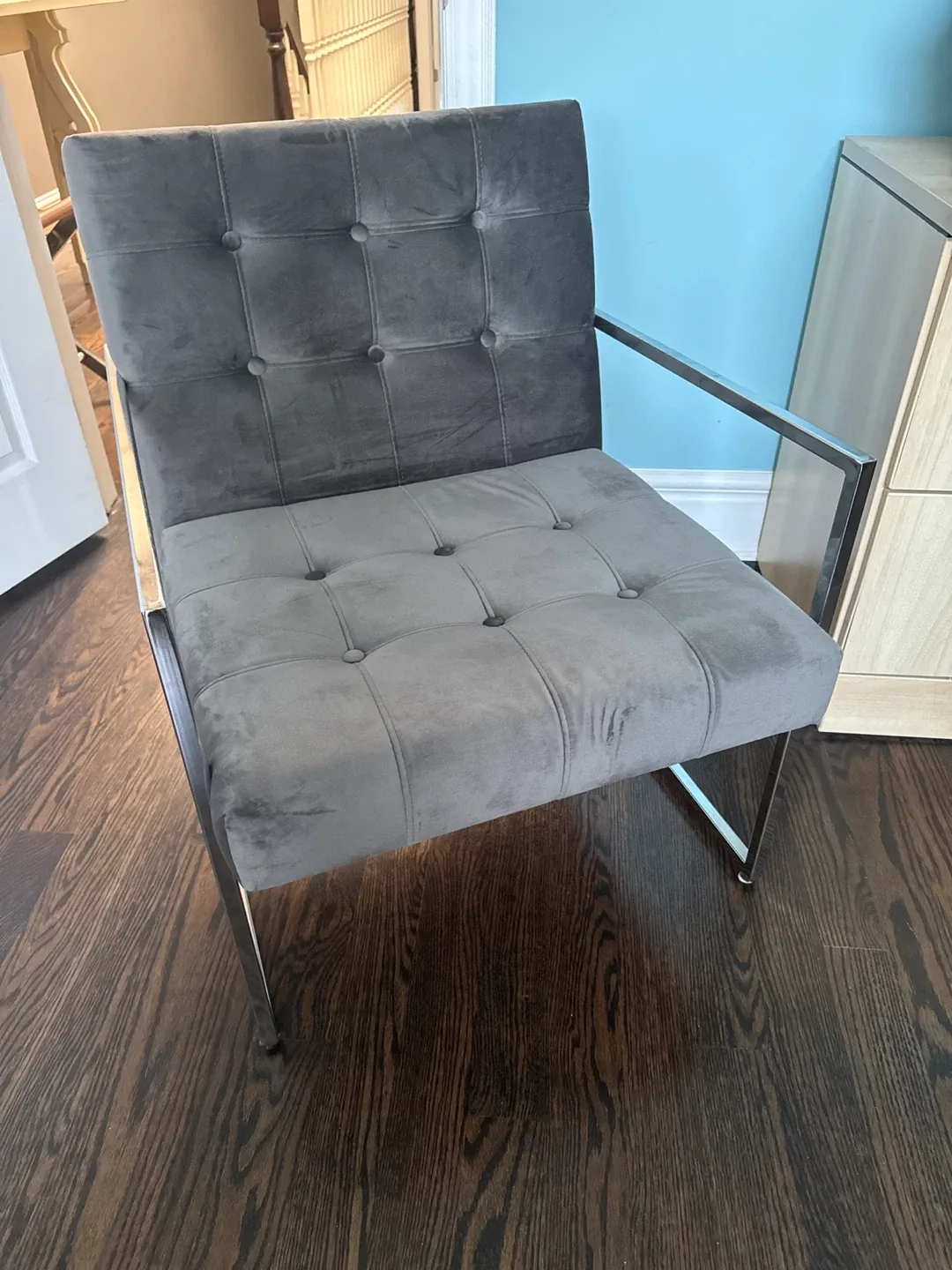 Modern Grey Accent Chair with Chrome Frame thumbnail
