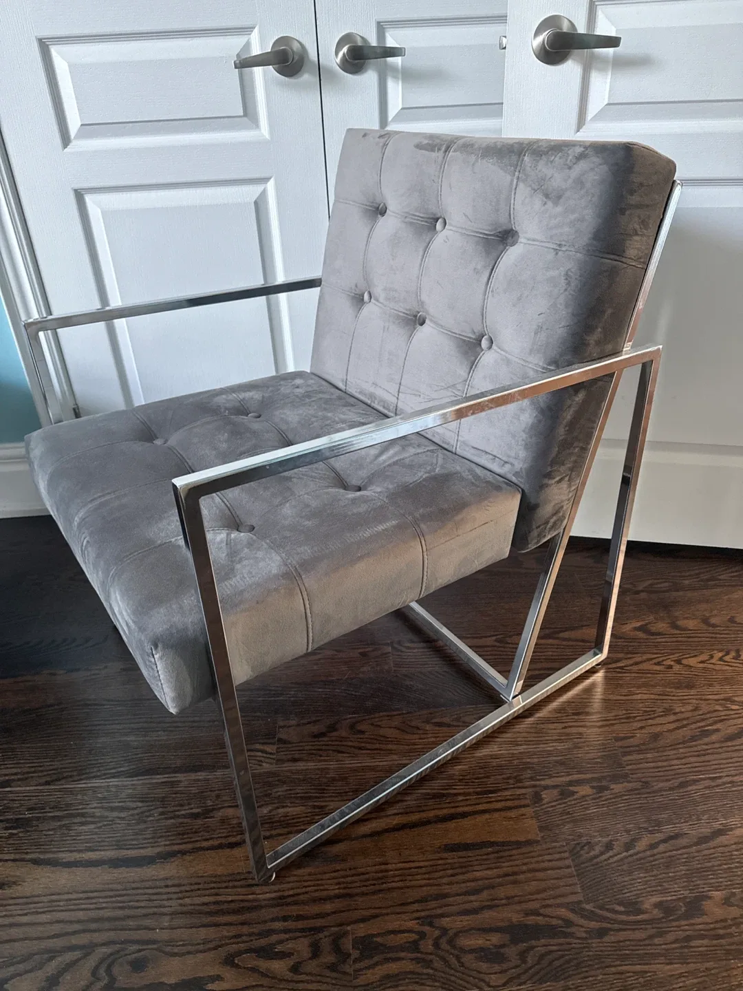 Modern Grey Accent Chair with Chrome Frame image indicator(2)