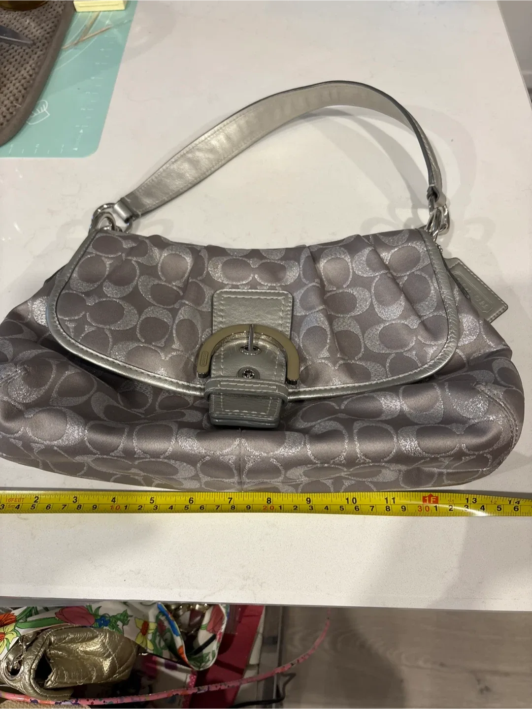 Brand New Coach Silver Signature Print Shoulder Bag image indicator(2)
