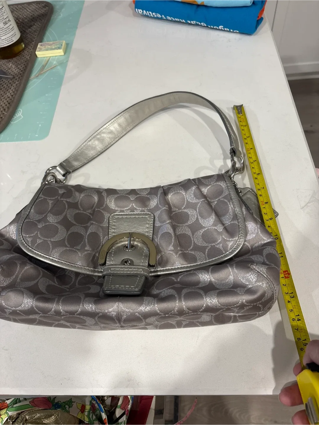 Brand New Coach Silver Signature Print Shoulder Bag image indicator(3)