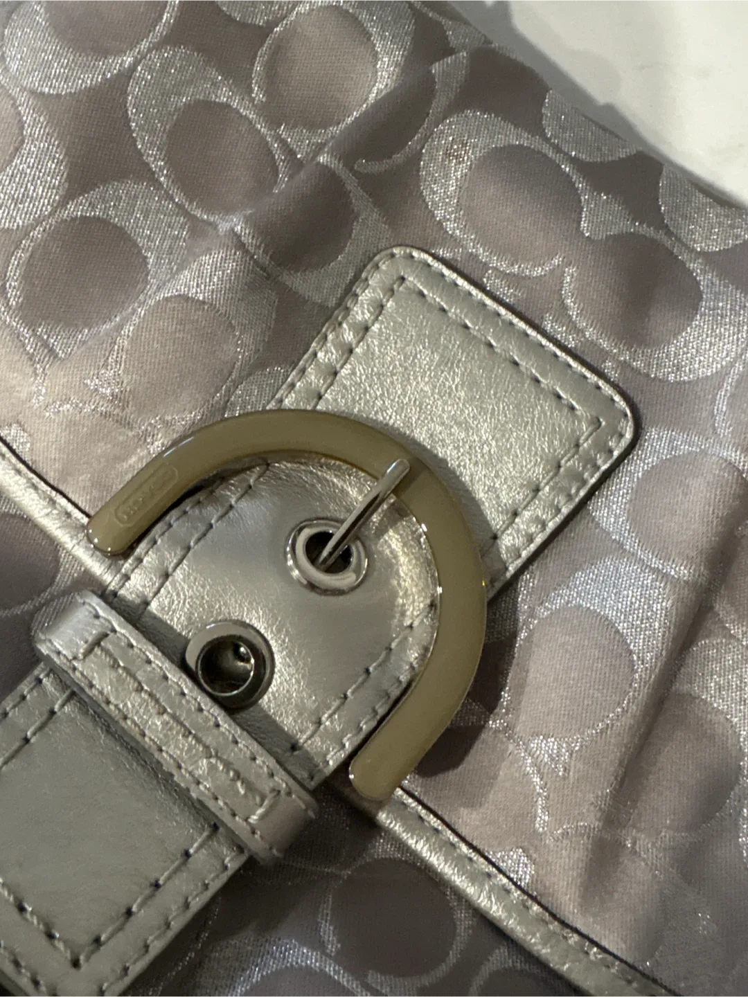 Brand New Coach Silver Signature Print Shoulder Bag image indicator(4)