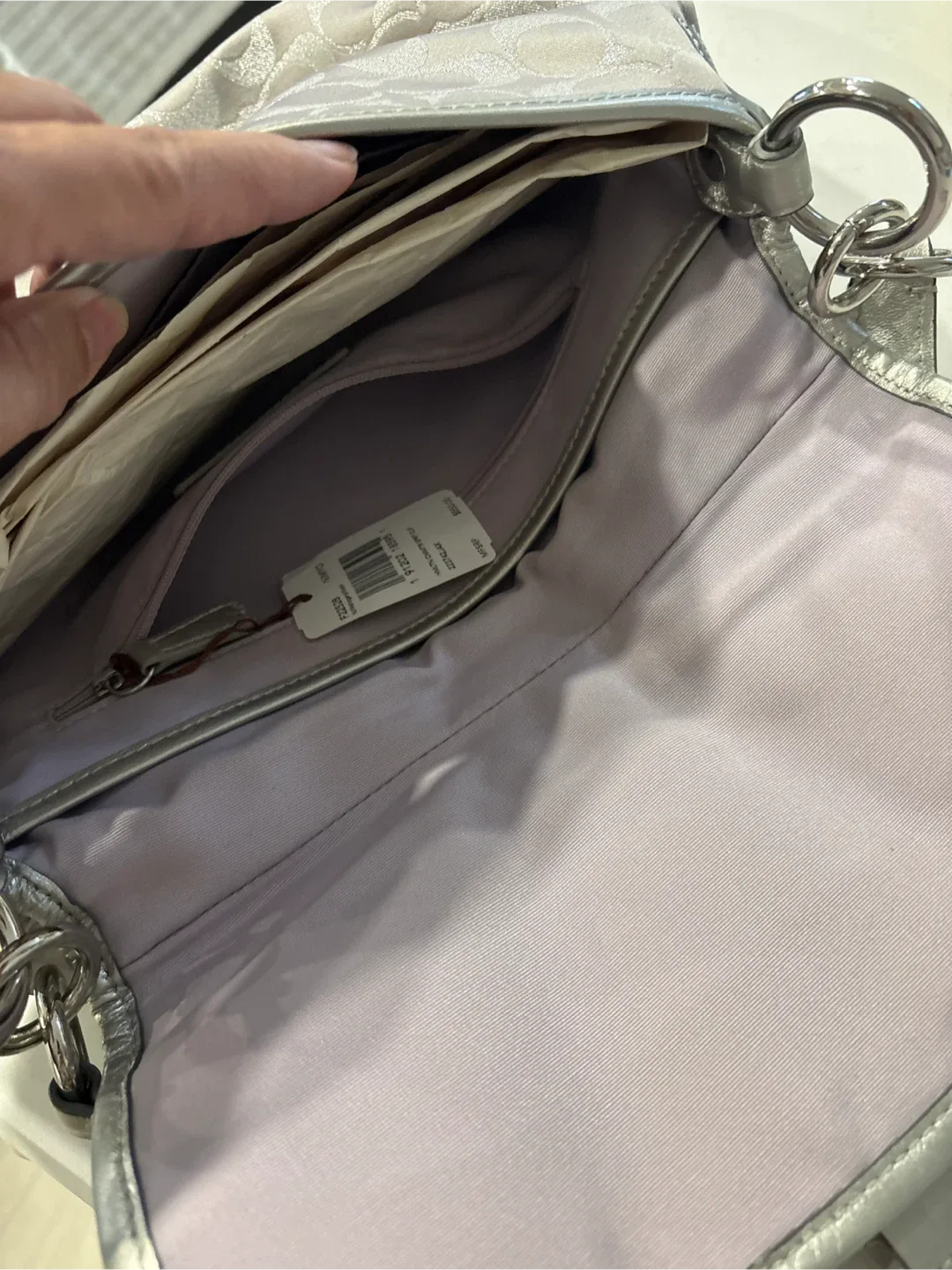 Brand New Coach Silver Signature Print Shoulder Bag image indicator(5)