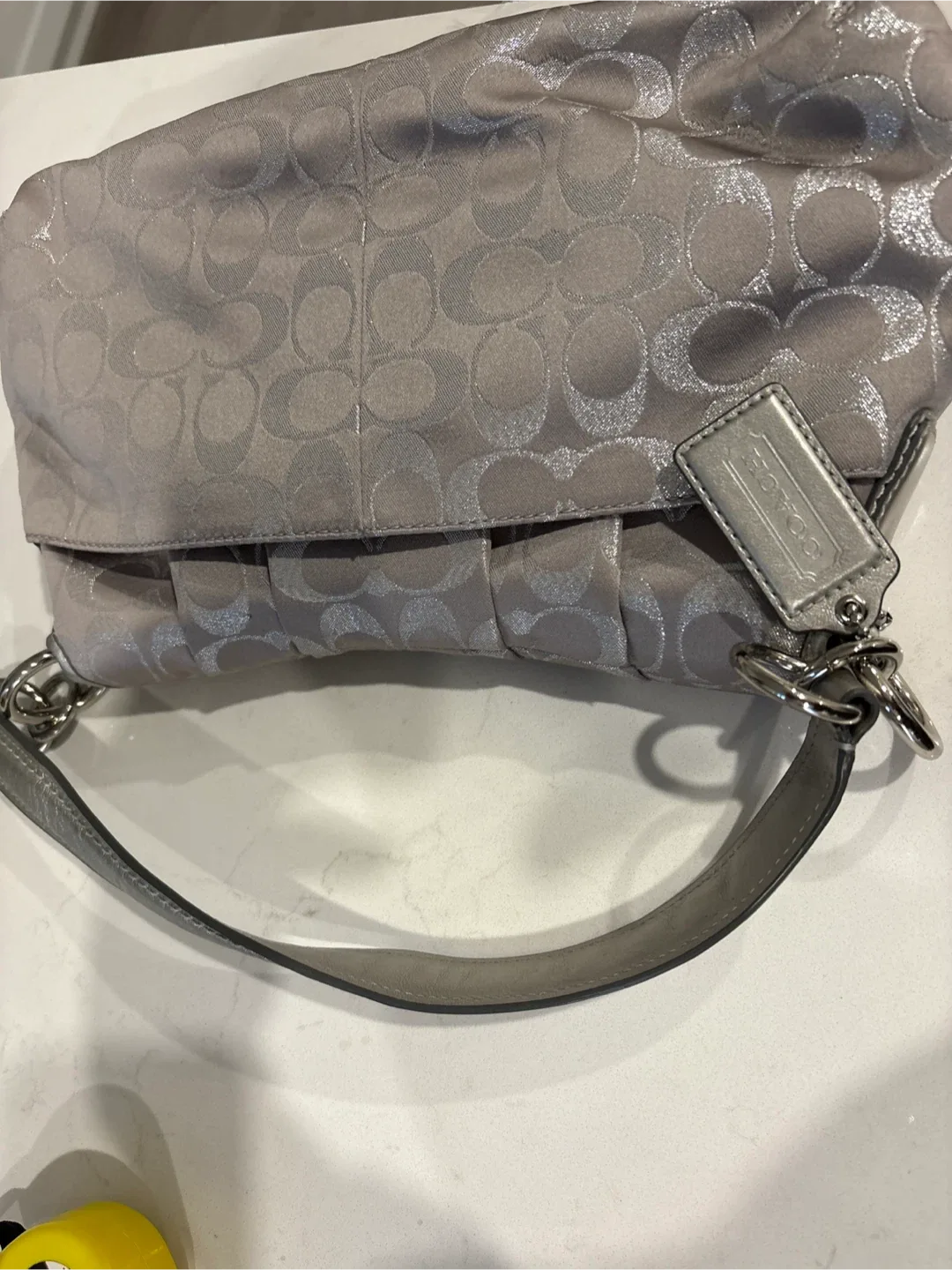 Brand New Coach Silver Signature Print Shoulder Bag image indicator(7)