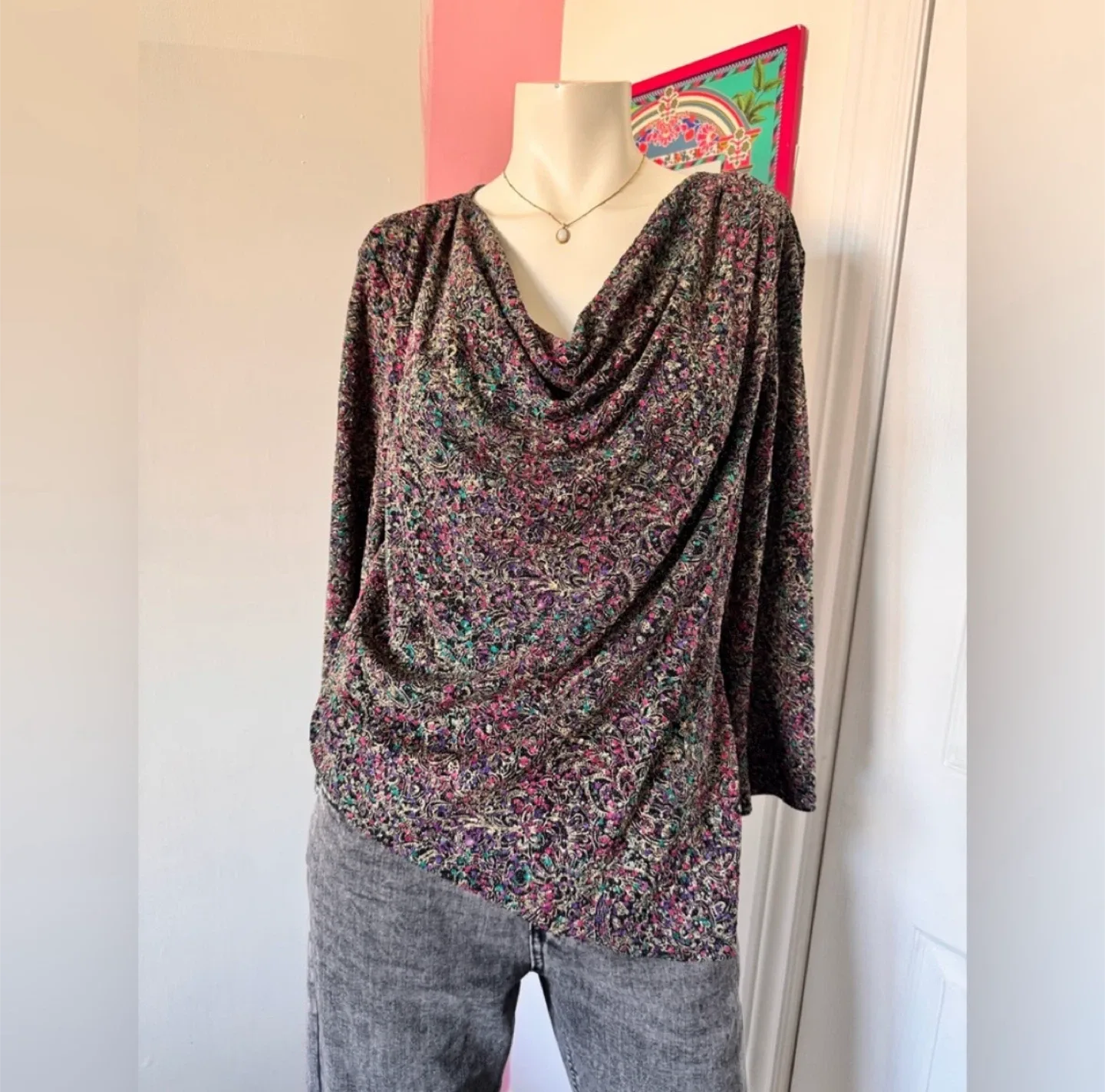 MSK multi-coloured floral print cowl neck top thumbnail