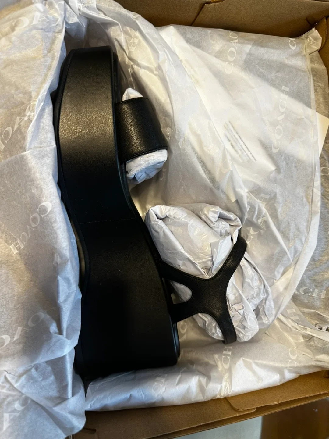 Coach Black Leather Platform Wedge Sandals image indicator(7)