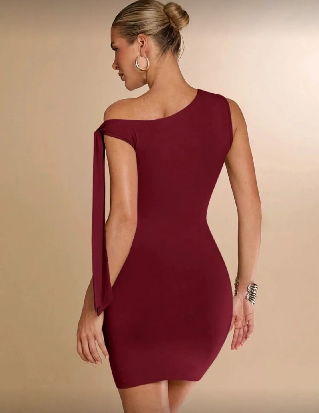 Burgundy One-Shoulder Mini Dress: Large image indicator(2)