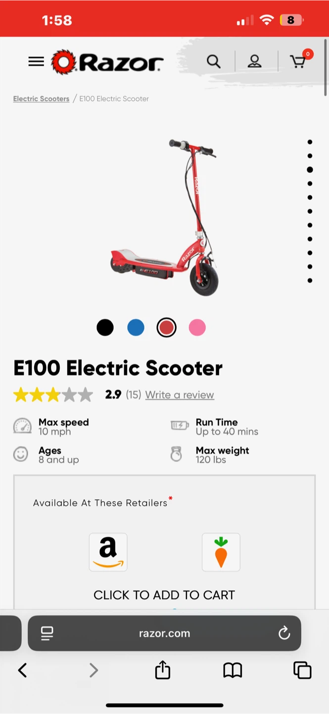 Razor E100 Electric Scooter - Red - photo 3