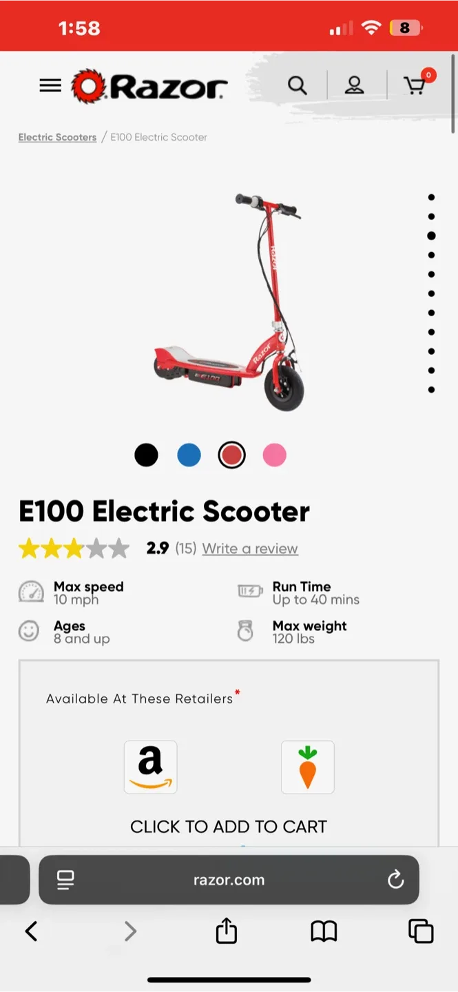 Razor E100 Electric Scooter - Red image indicator(3)