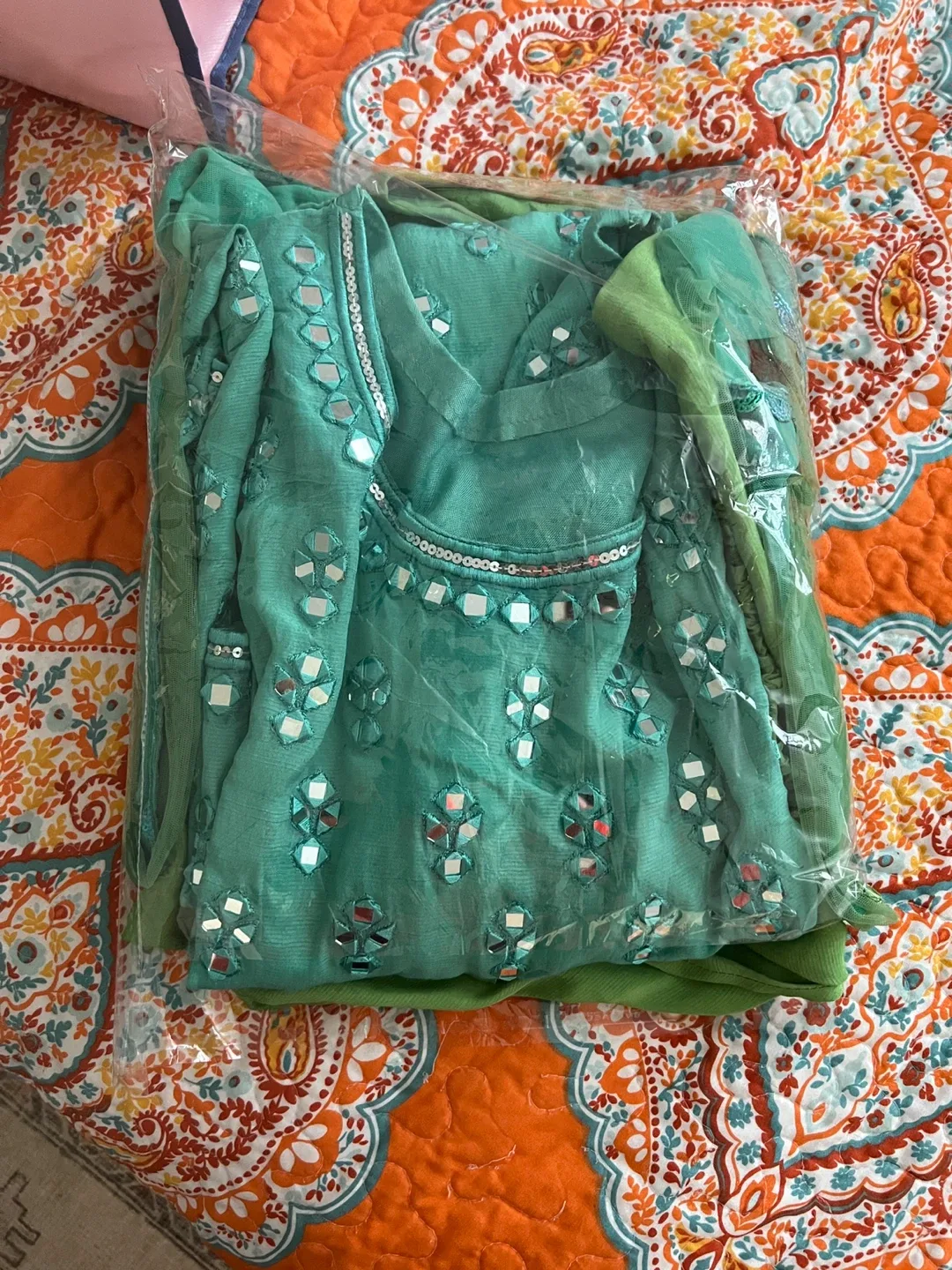 Teal Mirrorwork Salwar Kameez image indicator(2)