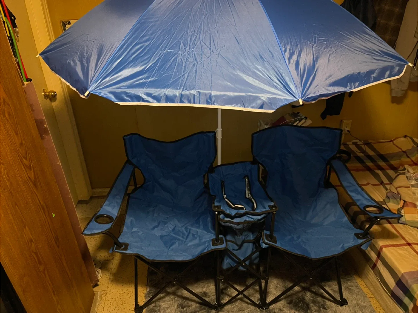Blue Folding Camping Chairs with Umbrella image indicator(2)
