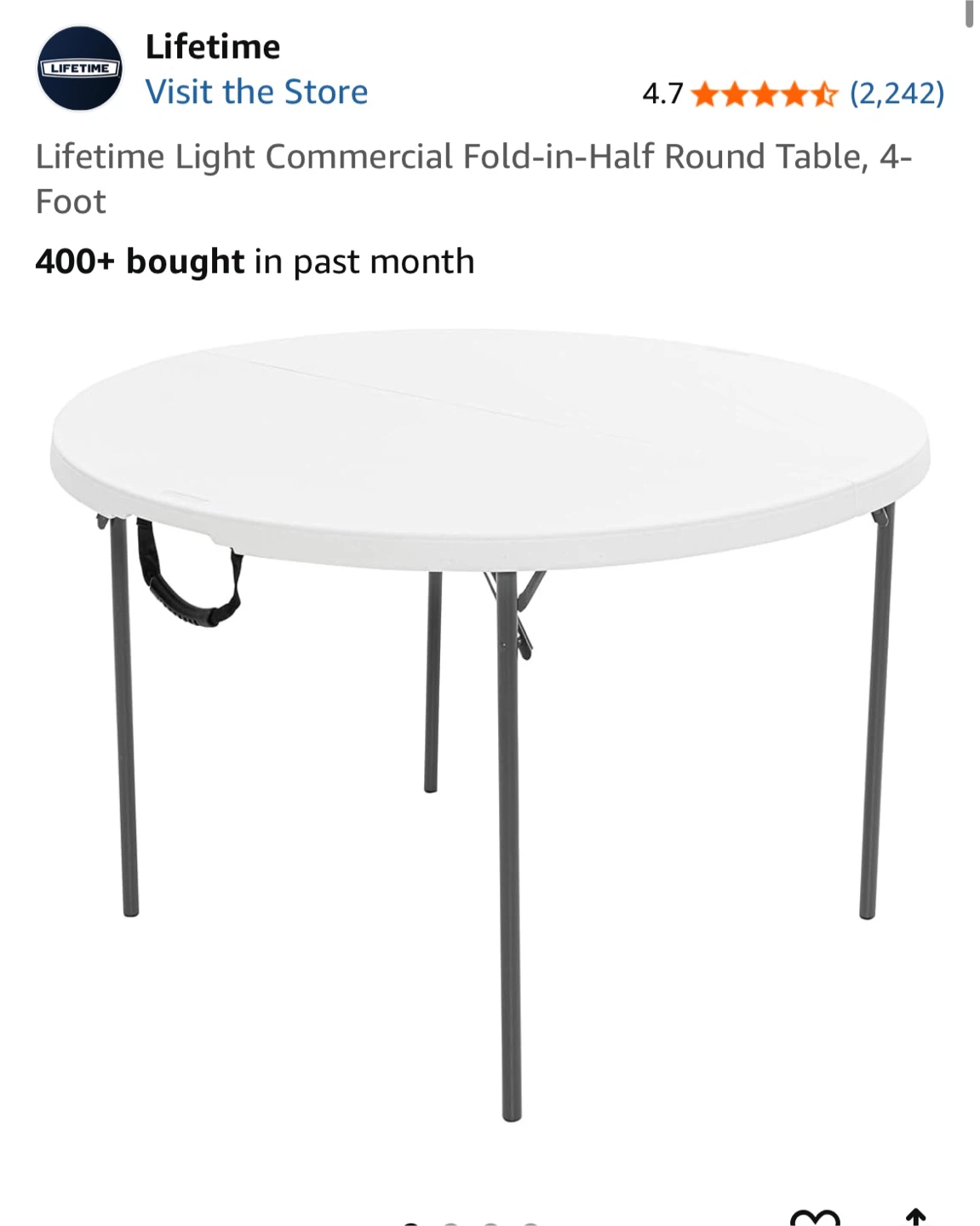 Lifetime Light Fold-in-Half Round Table, 48 inch