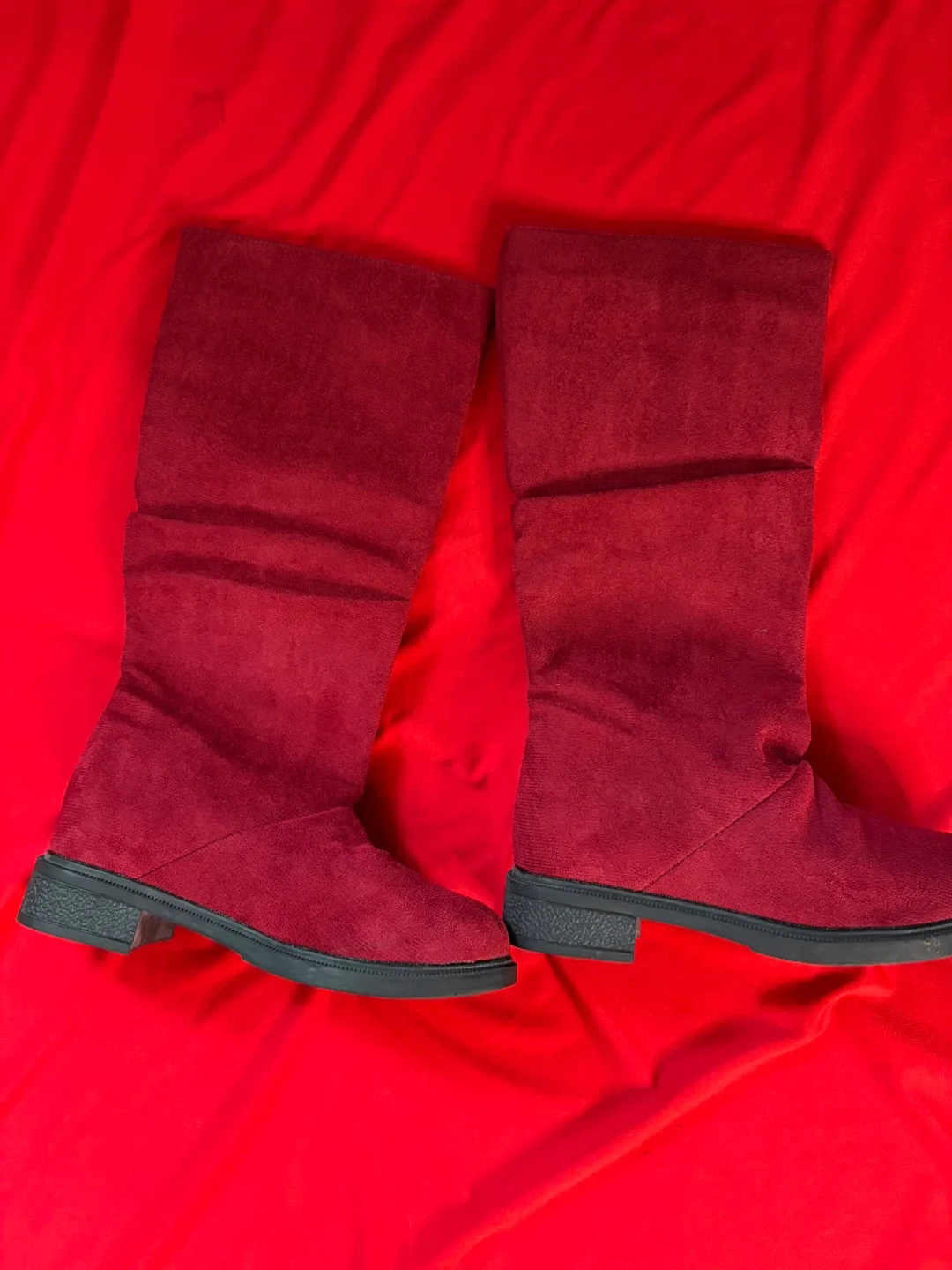 Burgundy Knee High Boots thumbnail