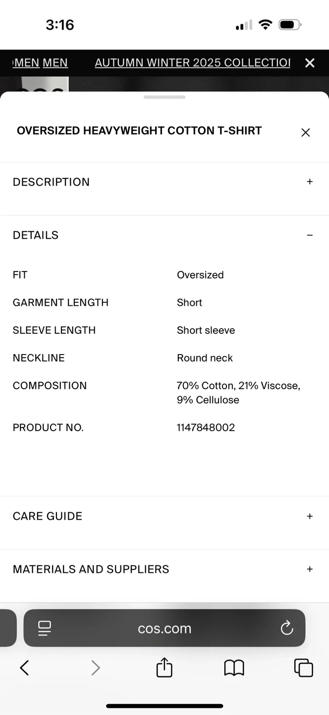 COS Heavyweight Cotton Black Cropped Raw Hem T-Shirt Size S image indicator(8)