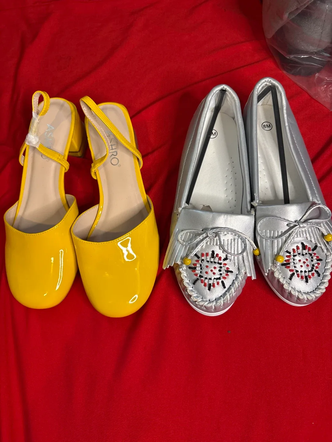ASHLRO Yellow Heels & Silver Moccasins - Size 8M thumbnail