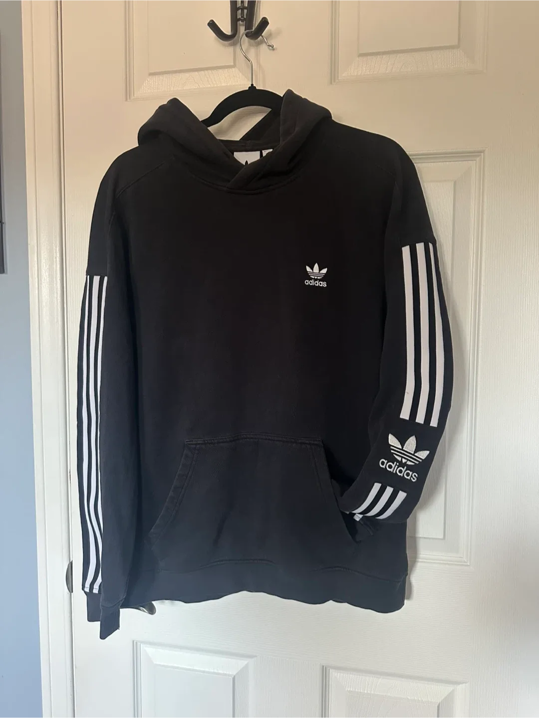 Mens Adidas Black Hoodie with Embroidered Logo 3 Stripes image indicator(2)