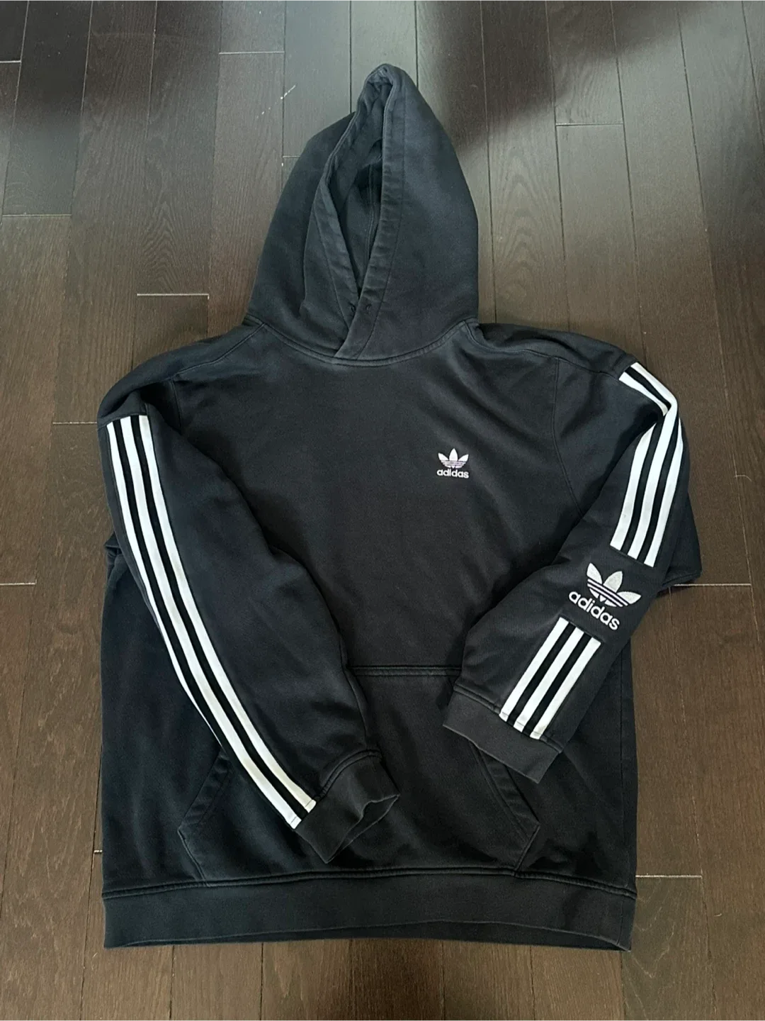 Mens Adidas Black Hoodie with Embroidered Logo 3 Stripes image indicator(4)