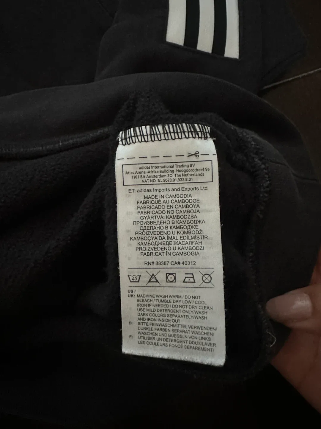 Mens Adidas Black Hoodie with Embroidered Logo 3 Stripes image indicator(7)