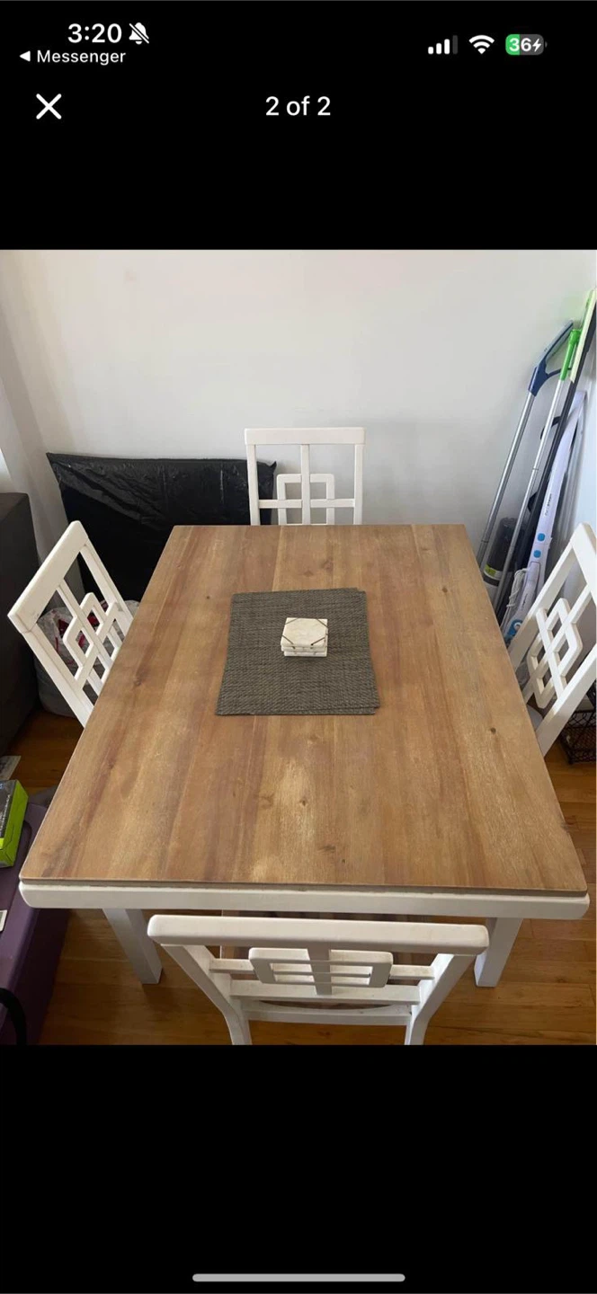 Dining Table with 4 Chairs - Wood & White
