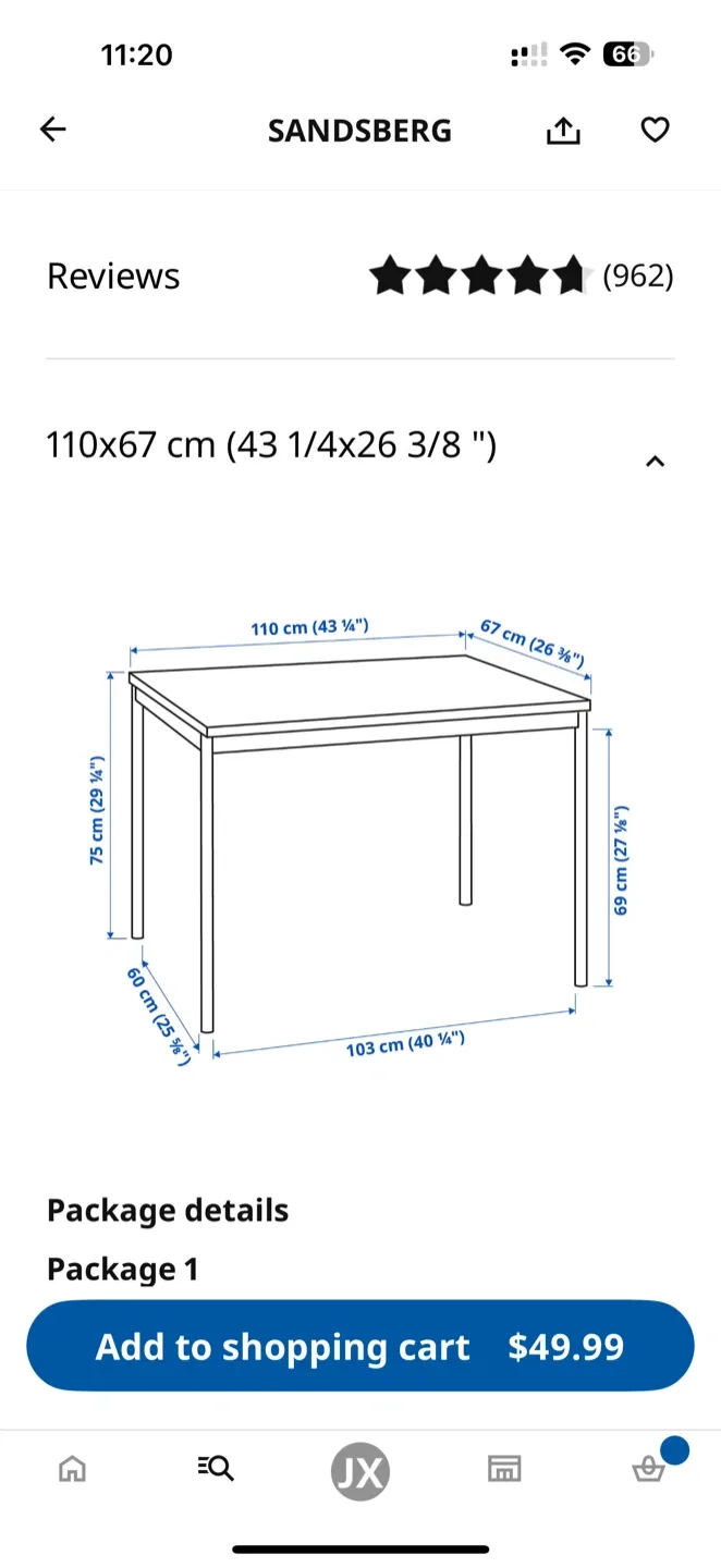 IKEA SANDSBERG Black Table 43 1/4"x26 3/8" image indicator(3)
