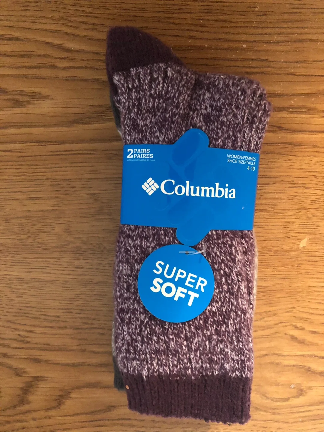 2 pairs Columbia Ladies' Crew Socks, 4-10, New (purple & black) image indicator(2)