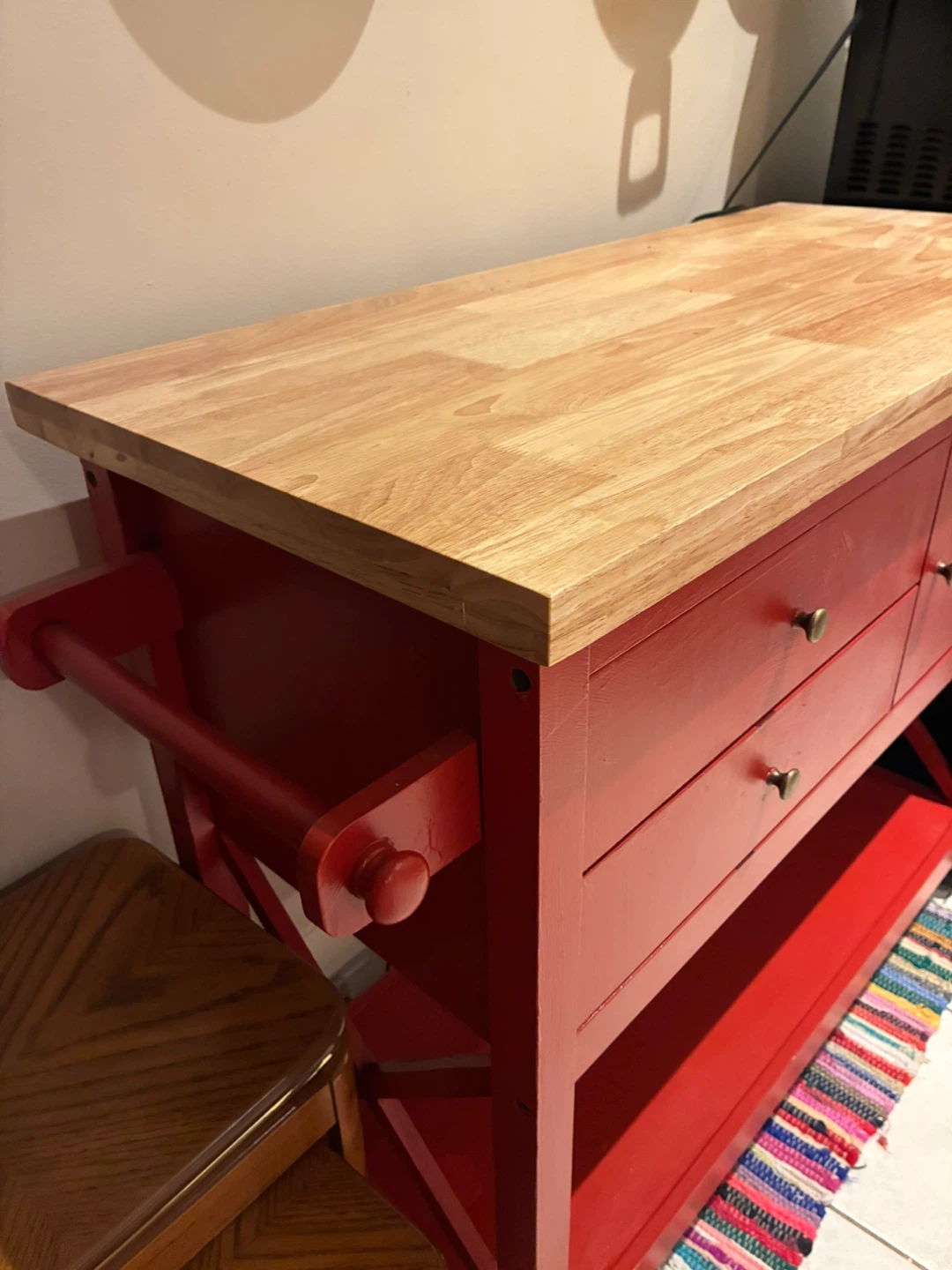 Red Kitchen Island Cart with Wood Top - photo 5
