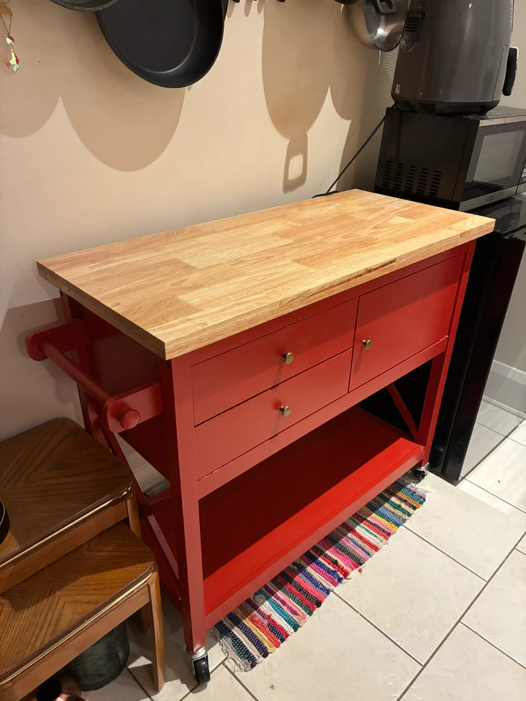 Red Kitchen Island Cart with Wood Top - photo 4