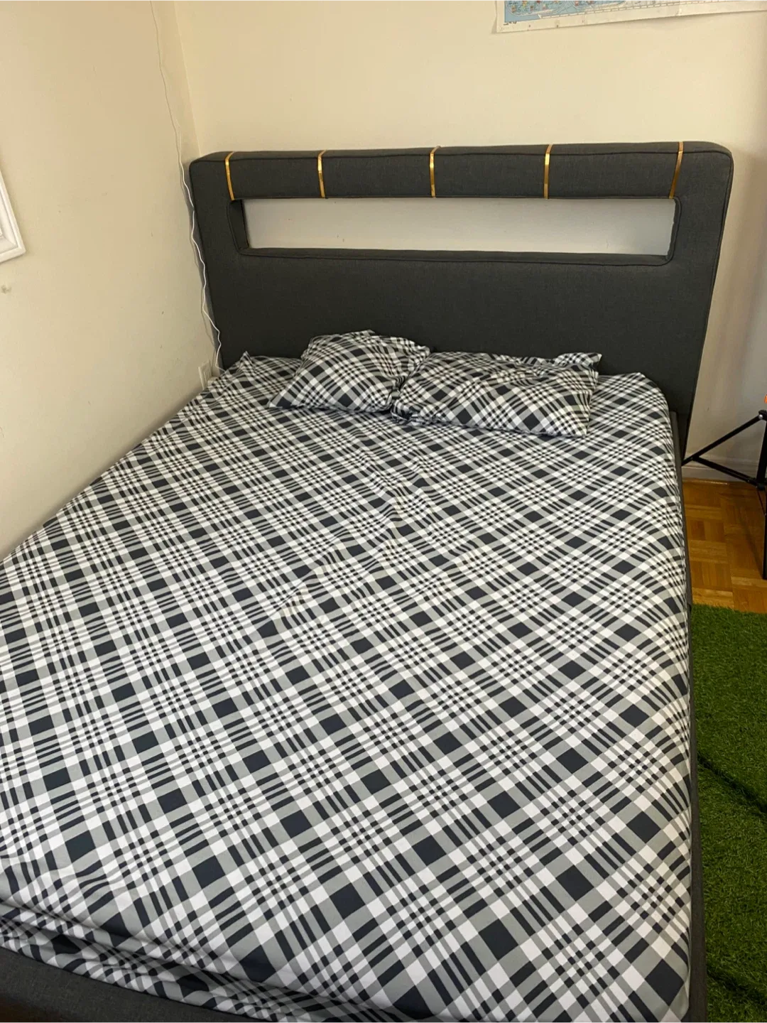 Bed Frame with Plaid Bedding image indicator(2)
