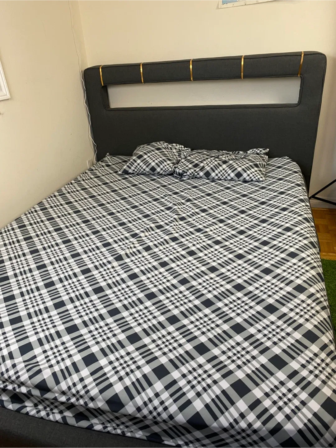 Bed Frame with Plaid Bedding image indicator(3)