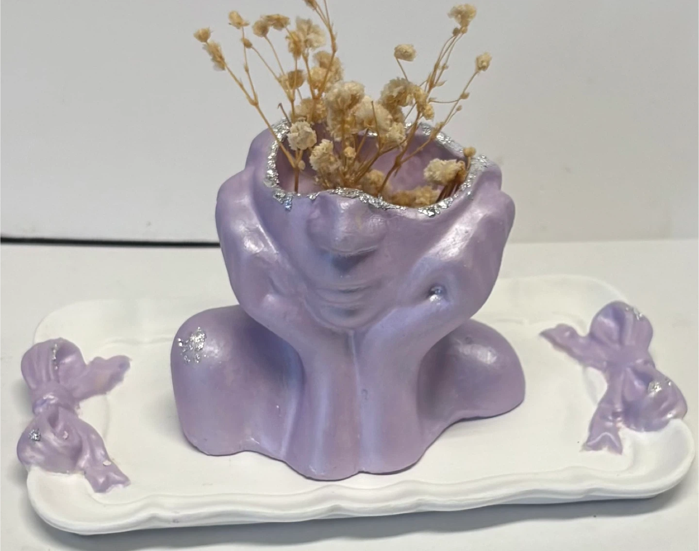 Handmade tray and a girl face planter vase or trinket box - photo 4