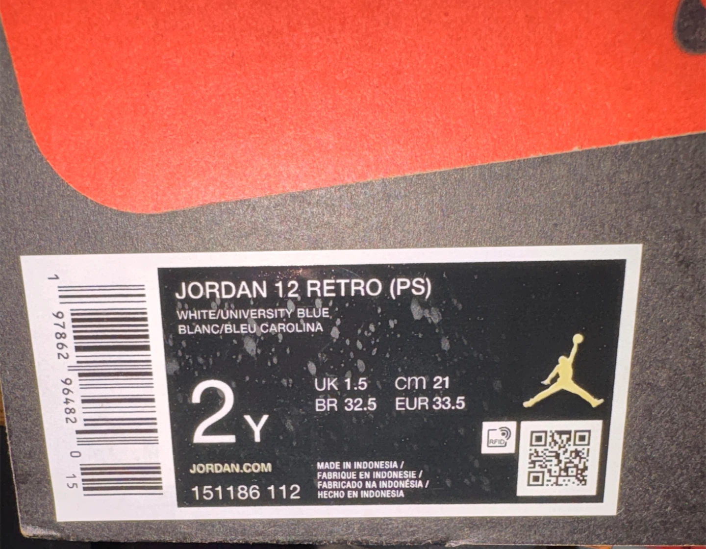 Jordan 12 Retro (PS) White/University Blue Size 2Y - photo 2