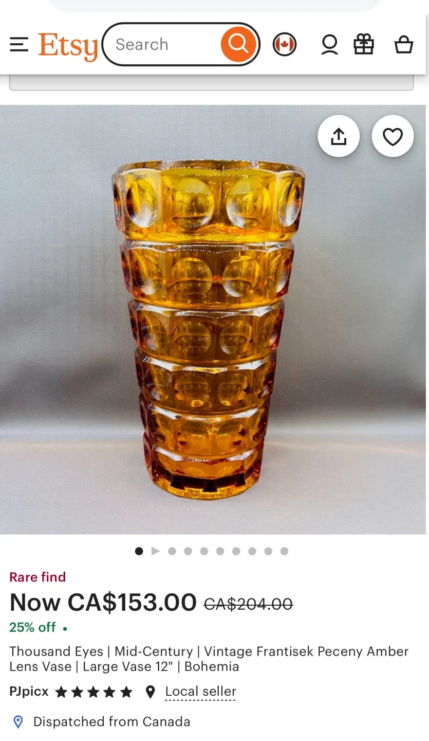 Vintage Frantisek Peceny Amber Lens Vase image indicator(2)