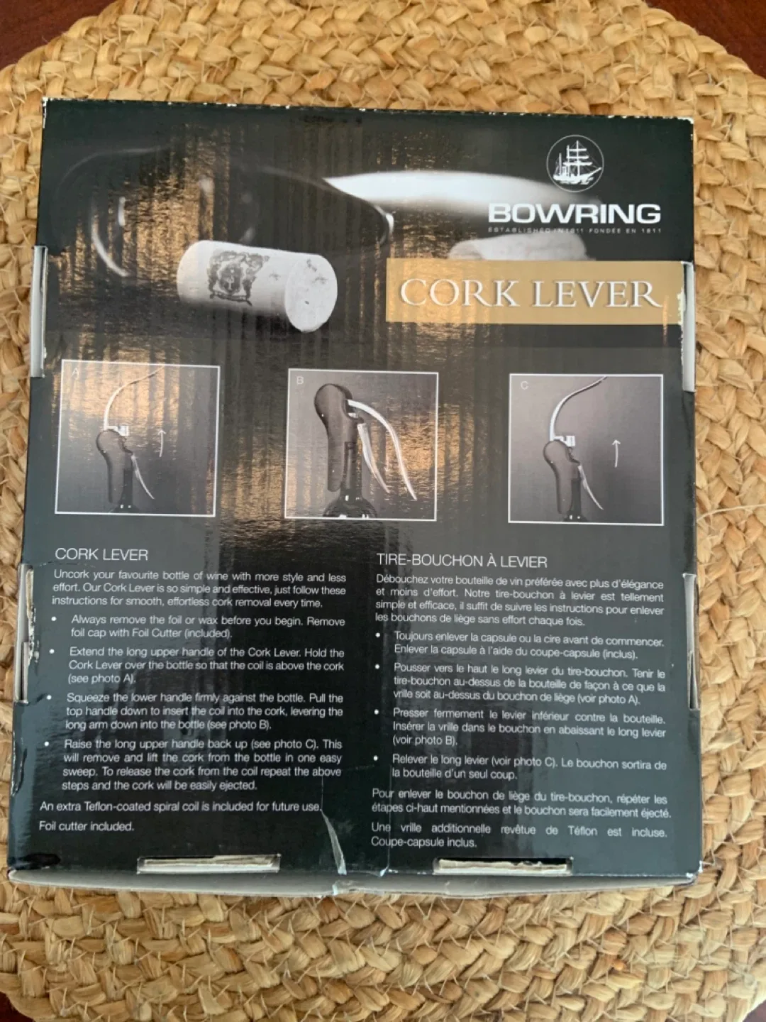 Bowring Cork Lever Wine Opener - NEW image indicator(4)